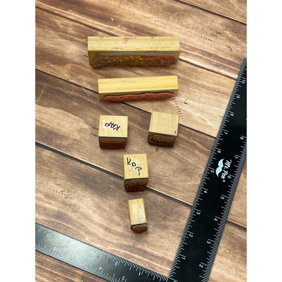 LOT OF 6 HOLIDAY THEMED WOOD MOUNTED RUBBER STAMP MOSTLY UNBRANDED - Picture 5 of 6